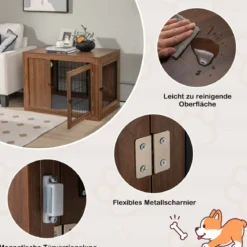 Hundekäfig Tierkäfig Kombination aus Haustierbox & Beistelltisch mit Kissen 92 x 59 x 66,5 cm