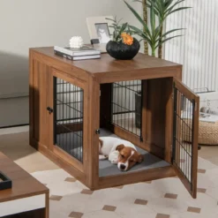 Hundekäfig Tierkäfig Kombination aus Haustierbox & Beistelltisch mit Kissen 92 x 59 x 66,5 cm