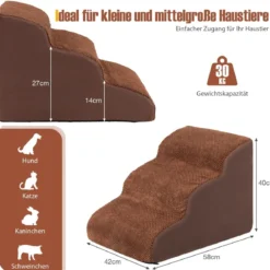 Hundestufen 3-Stufige Hunderampe aus Schaumstoff 58 x 42 x 40 cm Kaffee