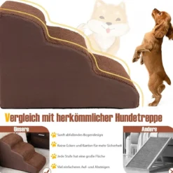 Hundestufen 3-Stufige Hunderampe aus Schaumstoff 58 x 42 x 40 cm Kaffee