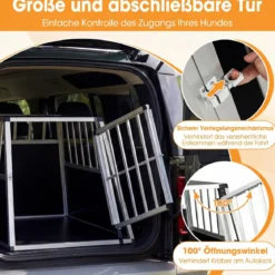 Hundetransportbox mit Abschließbarer Tür & Herausnehmbarer Trennwand Alu Hundebox 91 x 65 x 69,5 cm