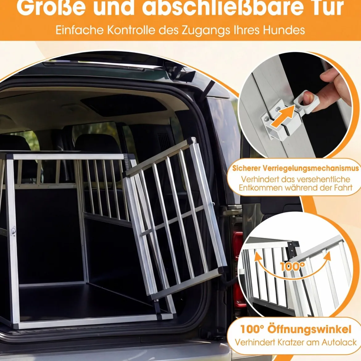 Hundetransportbox mit Abschließbarer Tür & Herausnehmbarer Trennwand Alu Hundebox 91 x 65 x 69,5 cm