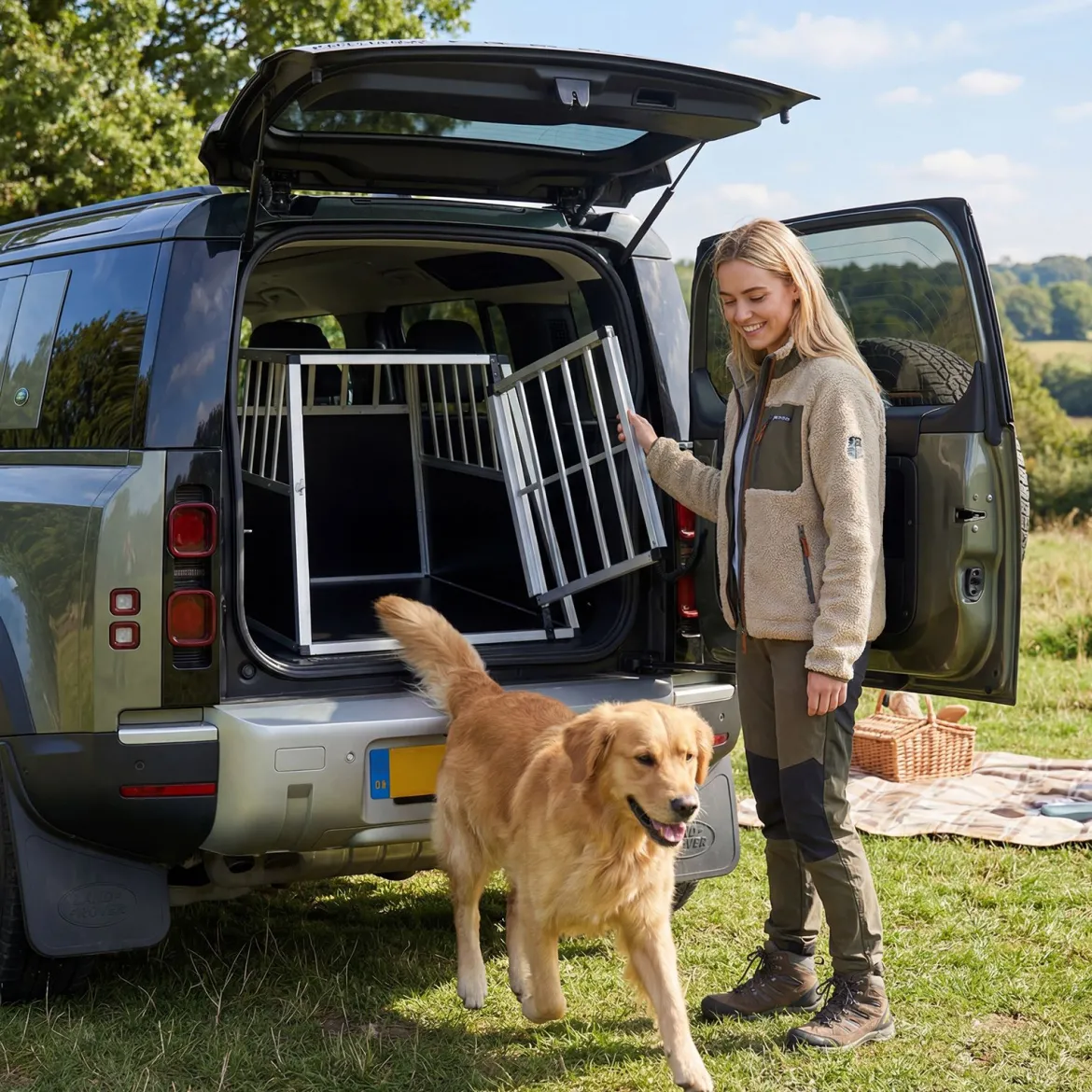 Hundetransportbox mit Abschließbarer Tür & Herausnehmbarer Trennwand Alu Hundebox 91 x 65 x 69,5 cm