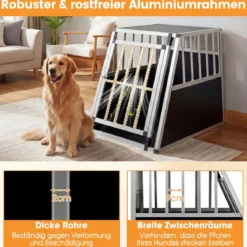 Hundetransportbox mit Abschließbarer Tür & Herausnehmbarer Trennwand Alu Hundebox 91 x 65 x 69,5 cm