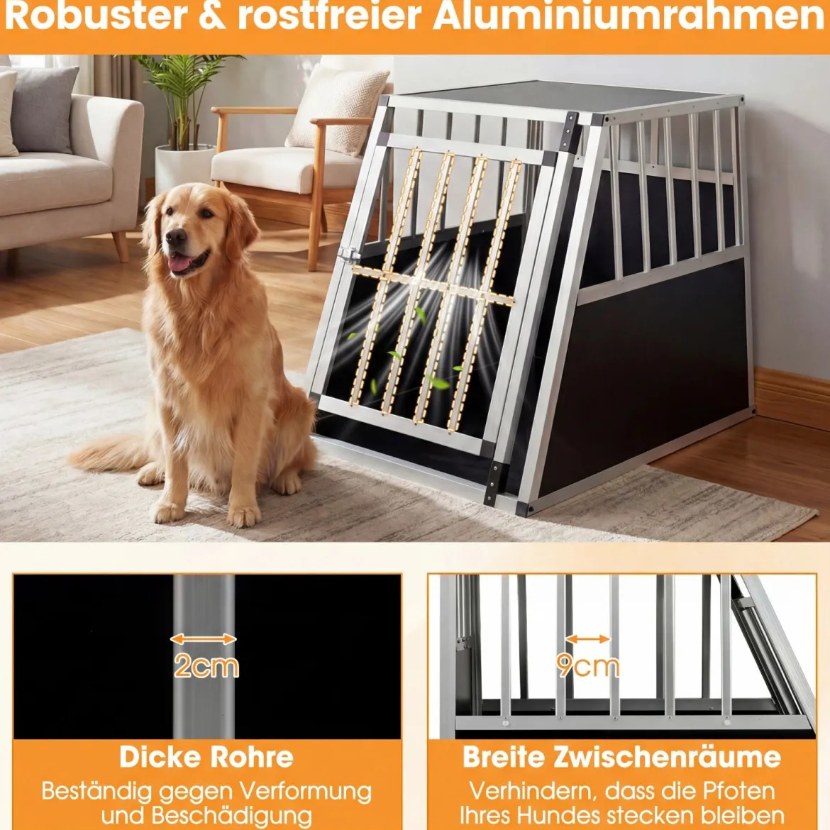 Hundetransportbox mit Abschließbarer Tür & Herausnehmbarer Trennwand Alu Hundebox 91 x 65 x 69,5 cm