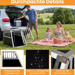 Hundetransportbox mit Abschließbarer Tür & Herausnehmbarer Trennwand Alu Hundebox 91 x 65 x 69,5 cm