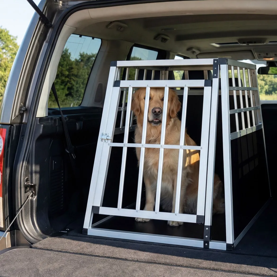 Hundetransportbox mit Abschließbarer Tür & Herausnehmbarer Trennwand Alu Hundebox 91 x 65 x 69,5 cm
