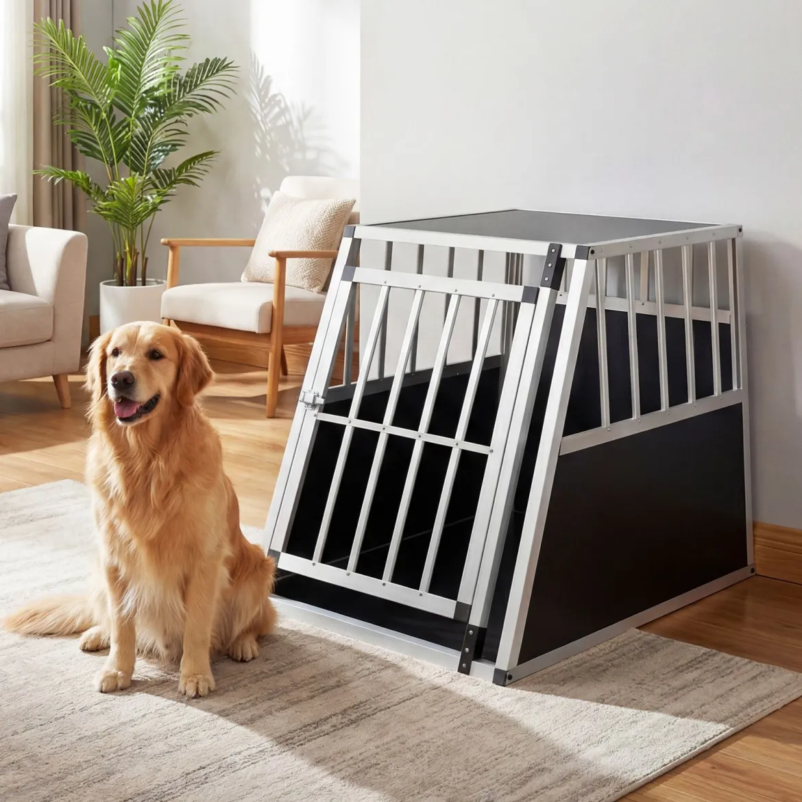 Hundetransportbox mit Abschließbarer Tür & Herausnehmbarer Trennwand Alu Hundebox 91 x 65 x 69,5 cm