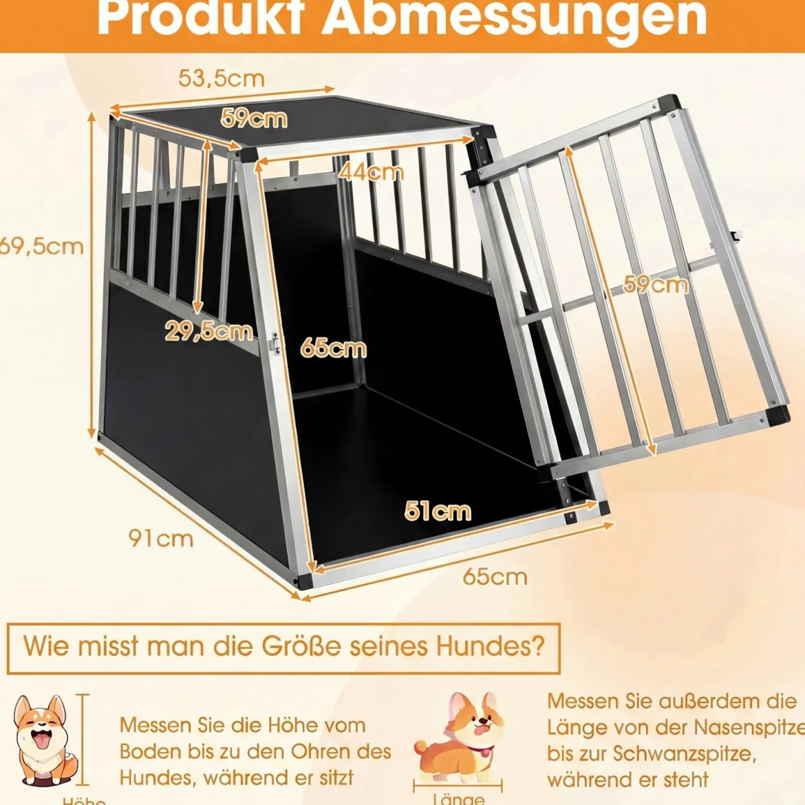 Hundetransportbox mit Abschließbarer Tür & Herausnehmbarer Trennwand Alu Hundebox 91 x 65 x 69,5 cm