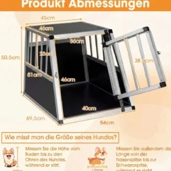 Hundetransportbox mit Abschließbarer Tür & Herausnehmbarer Trennwand Alu Hundebox 69,5 x 54 x 50,5 cm