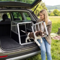 Hundetransportbox mit Abschließbarer Tür & Herausnehmbarer Trennwand Alu Hundebox 69,5 x 54 x 50,5 cm
