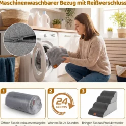 Hundetreppe 4 Stufen 50 cm Hoch Haustiertreppe Hundetreppe für Kleine Hunde Grau