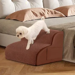 Hundetreppe 2 Stufen Rutschfeste Hundestufe aus Schaumstoff 20kg Belastbar Braun