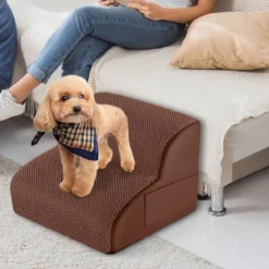 Hundetreppe 2 Stufen Rutschfeste Hundestufe aus Schaumstoff 20kg Belastbar Braun