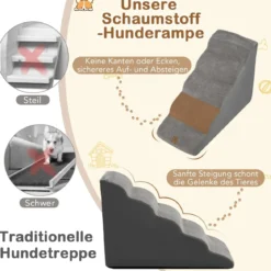 Hundetreppe 5 Stufen rutschfeste Hundestufe aus Schaumstoff Grau