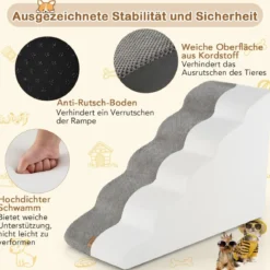 Hundetreppe 5 Stufen rutschfeste Hundestufe aus Schaumstoff Grau