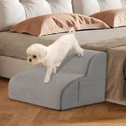 Hundetreppe 2 Stufen rutschfeste Hundestufe aus Schaumstoff 20kg belastbar Grau