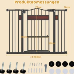 Hunde Türschutzgitter Türgitter ohne Bohren Schutzgitter mit Kleiner Tür Hundegitter Schwarz