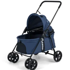 Hundewagen Faltbarer Hundebuggy mit 180° Verstellbarem Sonnendach & Feststellfunktion Dunkelblau