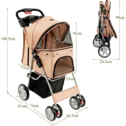 Hundewagen Haustiere Buggy bis 15kg Hundebuggy Katzenbuggy für kleine Hunde Katzen Beige