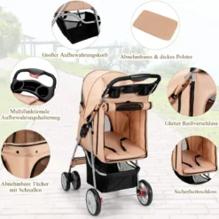 Hundewagen Haustiere Buggy bis 15kg Hundebuggy Katzenbuggy für kleine Hunde Katzen Beige