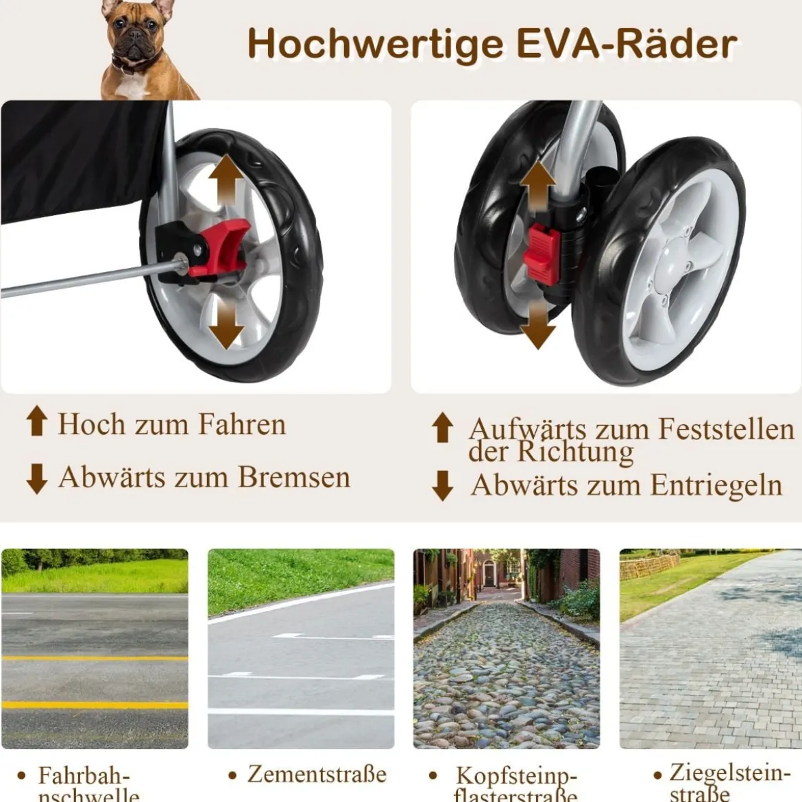 Hundewagen Haustiere Buggy bis 15kg Hundebuggy Katzenbuggy für kleine Hunde Katzen Beige