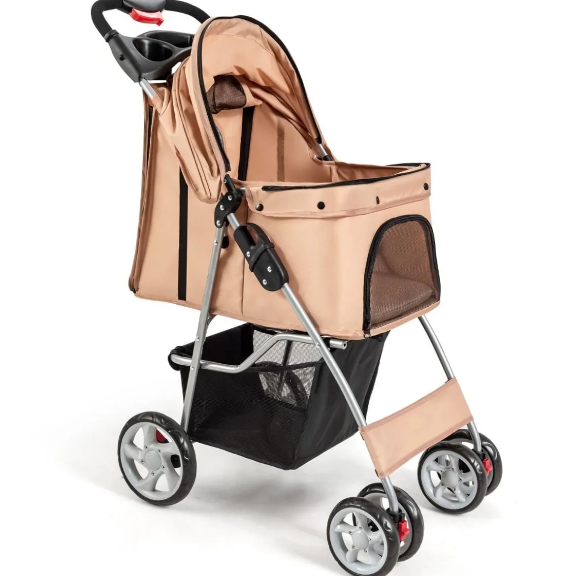 Hundewagen Haustiere Buggy bis 15kg Hundebuggy Katzenbuggy für kleine Hunde Katzen Beige
