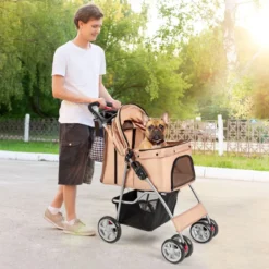 Hundewagen Haustiere Buggy bis 15kg Hundebuggy Katzenbuggy für kleine Hunde Katzen Beige