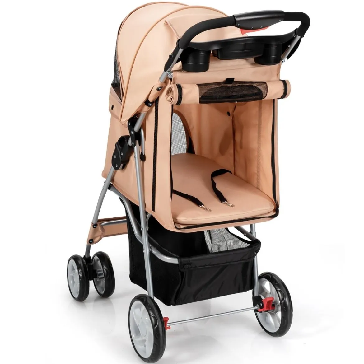 Hundewagen Haustiere Buggy bis 15kg Hundebuggy Katzenbuggy für kleine Hunde Katzen Beige