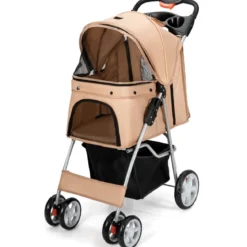 Hundewagen Haustiere Buggy bis 15kg Hundebuggy Katzenbuggy für kleine Hunde Katzen Beige