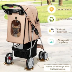 Hundewagen Haustiere Buggy bis 15kg Hundebuggy Katzenbuggy für kleine Hunde Katzen Beige