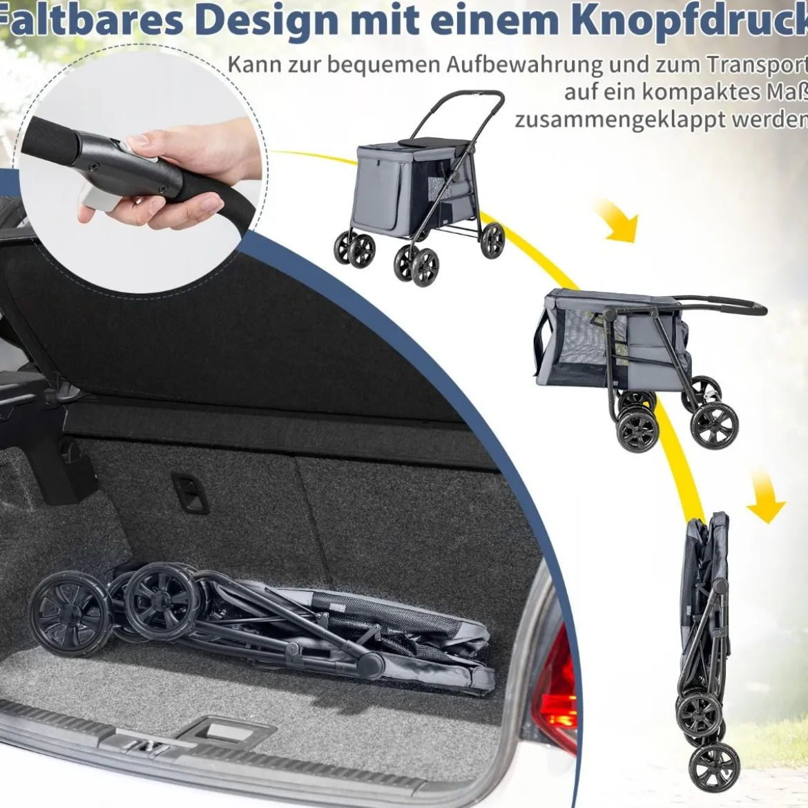 Hundewagen Hundebuggy klappbar bis 40 kg Hundetrolley mit Kissen 106 x 63 x 103 cm Grau