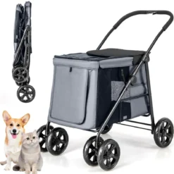 Hundewagen Hundebuggy klappbar bis 40 kg Hundetrolley mit Kissen 106 x 63 x 103 cm Grau