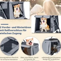 Hundewagen Hundebuggy klappbar bis 40 kg Hundetrolley mit Kissen 106 x 63 x 103 cm Grau