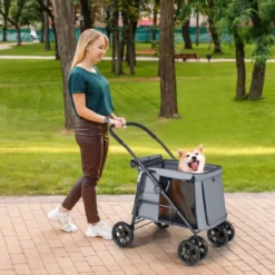 Hundewagen Hundebuggy klappbar bis 40 kg Hundetrolley mit Kissen 106 x 63 x 103 cm Grau