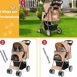 Hundewagen mit Netzfenstern & Getränkehalter & Anhänger Haustiere Buggy bis 15kg