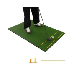 3-in-1-Abschlagmatte für Golf mit Kunstrasen 2 Golf-Tees 2 Ausrichtungsstäben & 6 vorgebohrten Abschlaglöchern 152 x 92 cm