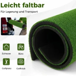3-in-1-Abschlagmatte für Golf mit Kunstrasen 2 Golf-Tees 2 Ausrichtungsstäben & 6 vorgebohrten Abschlaglöchern 152 x 92 cm