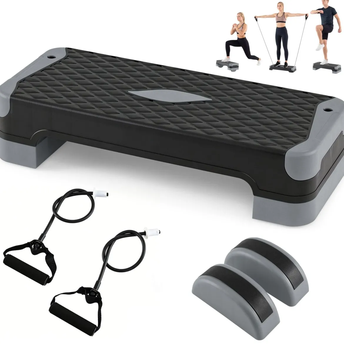 3-in-1 Aerobic Stepper Höhenverstellbar Fitness Stepper mit 2 Stapelbaren Erhöhungen & Balance-Trainern