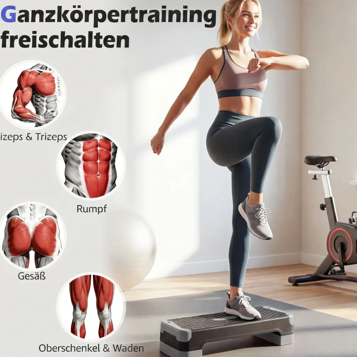 3-in-1 Aerobic Stepper Höhenverstellbar Fitness Stepper mit 2 Stapelbaren Erhöhungen & Balance-Trainern