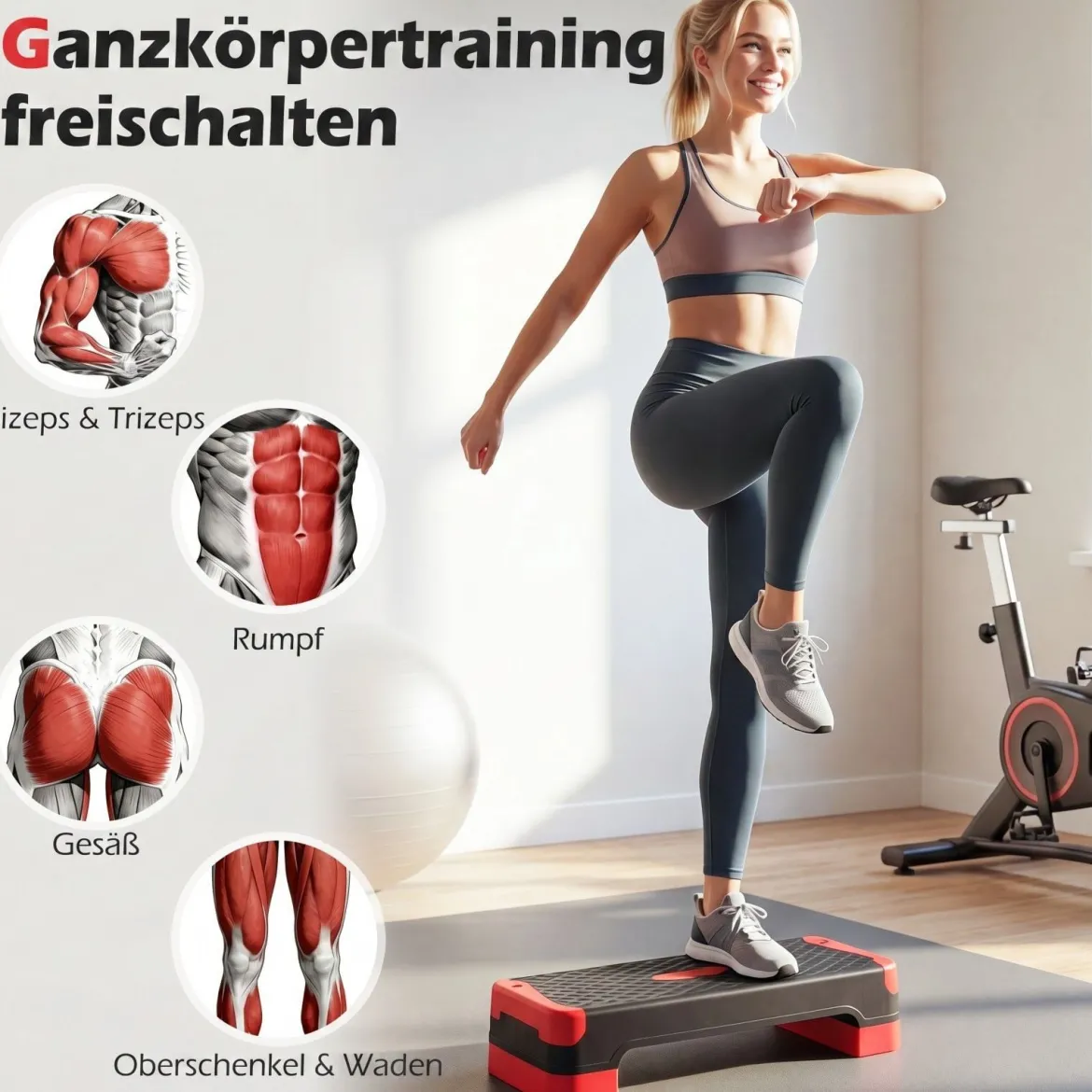 3-in-1 Aerobic Stepper Höhenverstellbar Fitness Stepper mit 2 Stapelbaren Erhöhungen & Balance-Trainern