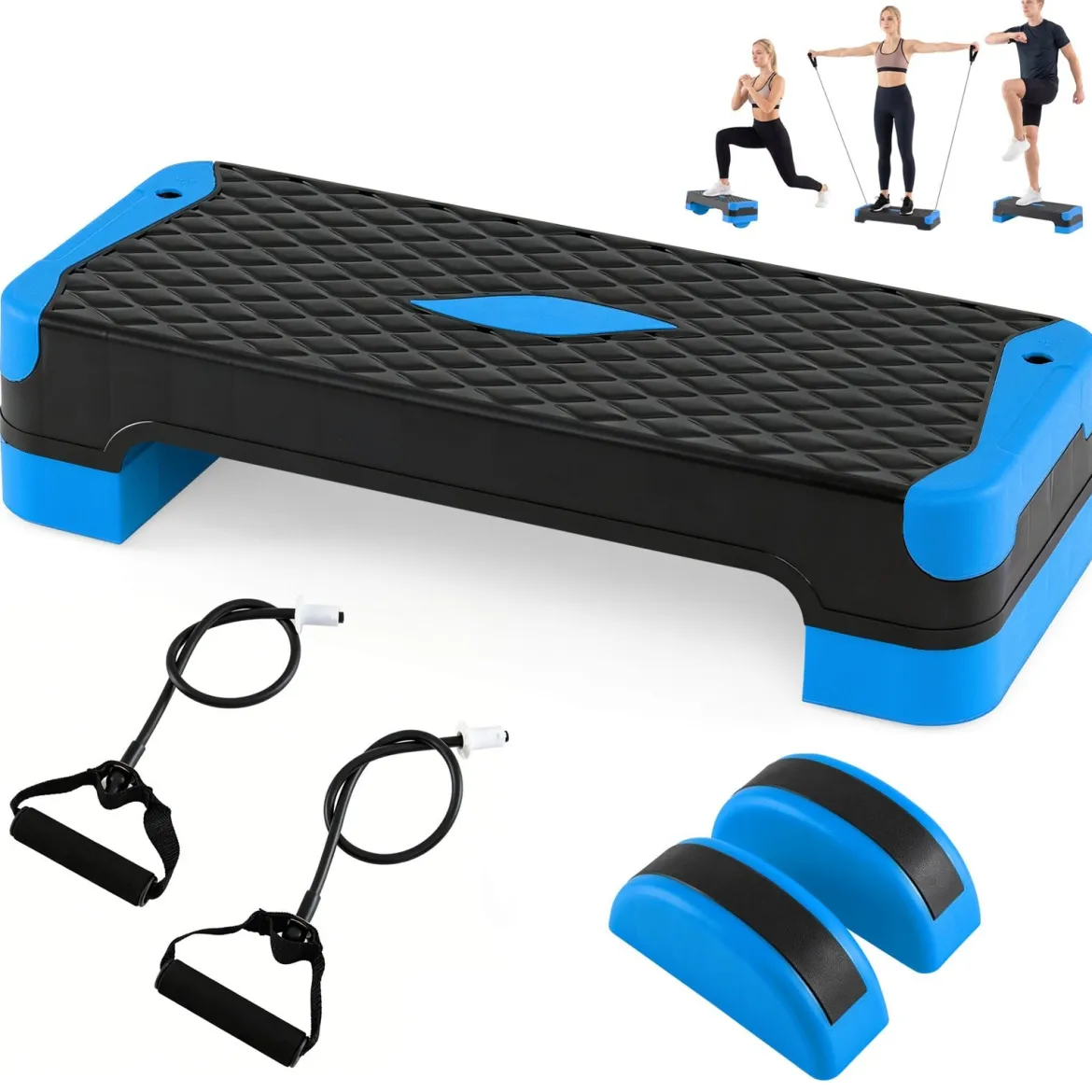 3-in-1 Aerobic Stepper Höhenverstellbar Fitness Stepper mit 2 Stapelbaren Erhöhungen & Balance-Trainern