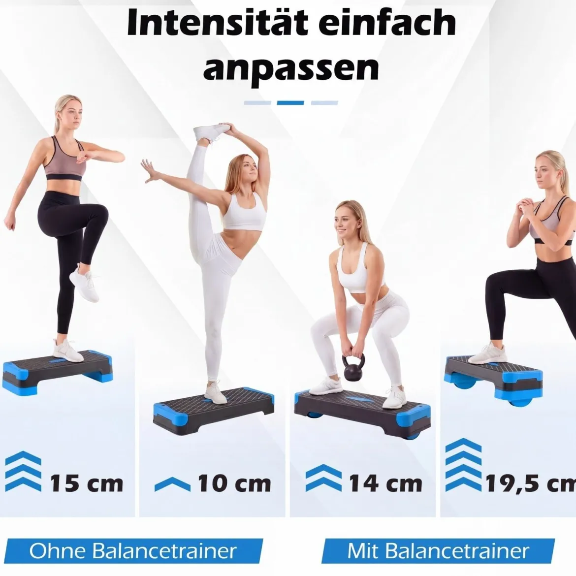 3-in-1 Aerobic Stepper Höhenverstellbar Fitness Stepper mit 2 Stapelbaren Erhöhungen & Balance-Trainern