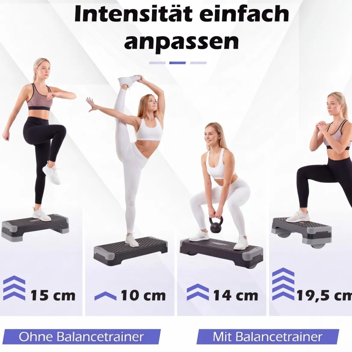 3-in-1 Aerobic Stepper Höhenverstellbar Fitness Stepper mit 2 Stapelbaren Erhöhungen & Balance-Trainern
