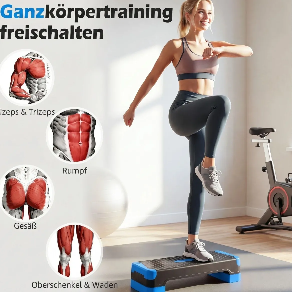 3-in-1 Aerobic Stepper Höhenverstellbar Fitness Stepper mit 2 Stapelbaren Erhöhungen & Balance-Trainern