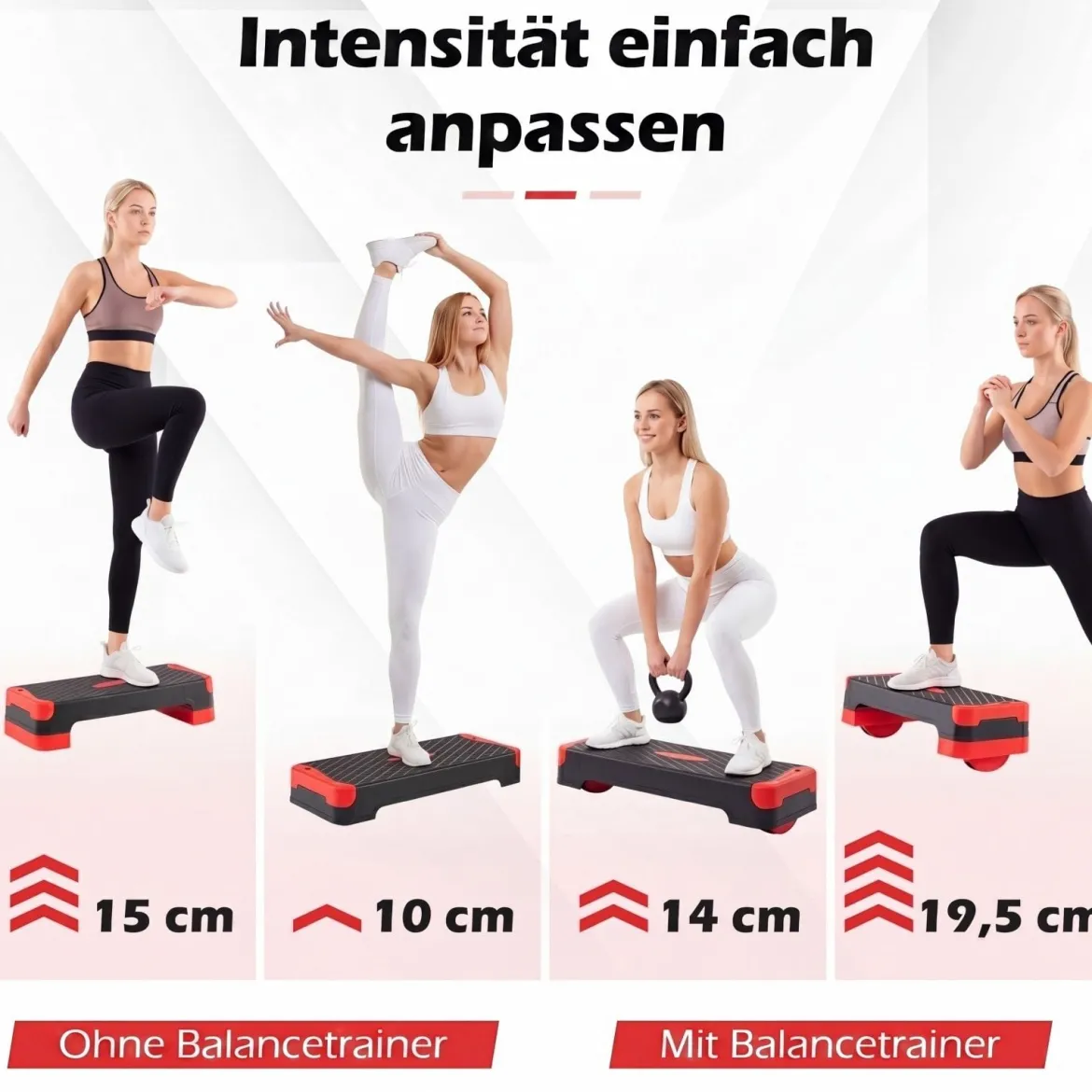 3-in-1 Aerobic Stepper Höhenverstellbar Fitness Stepper mit 2 Stapelbaren Erhöhungen & Balance-Trainern