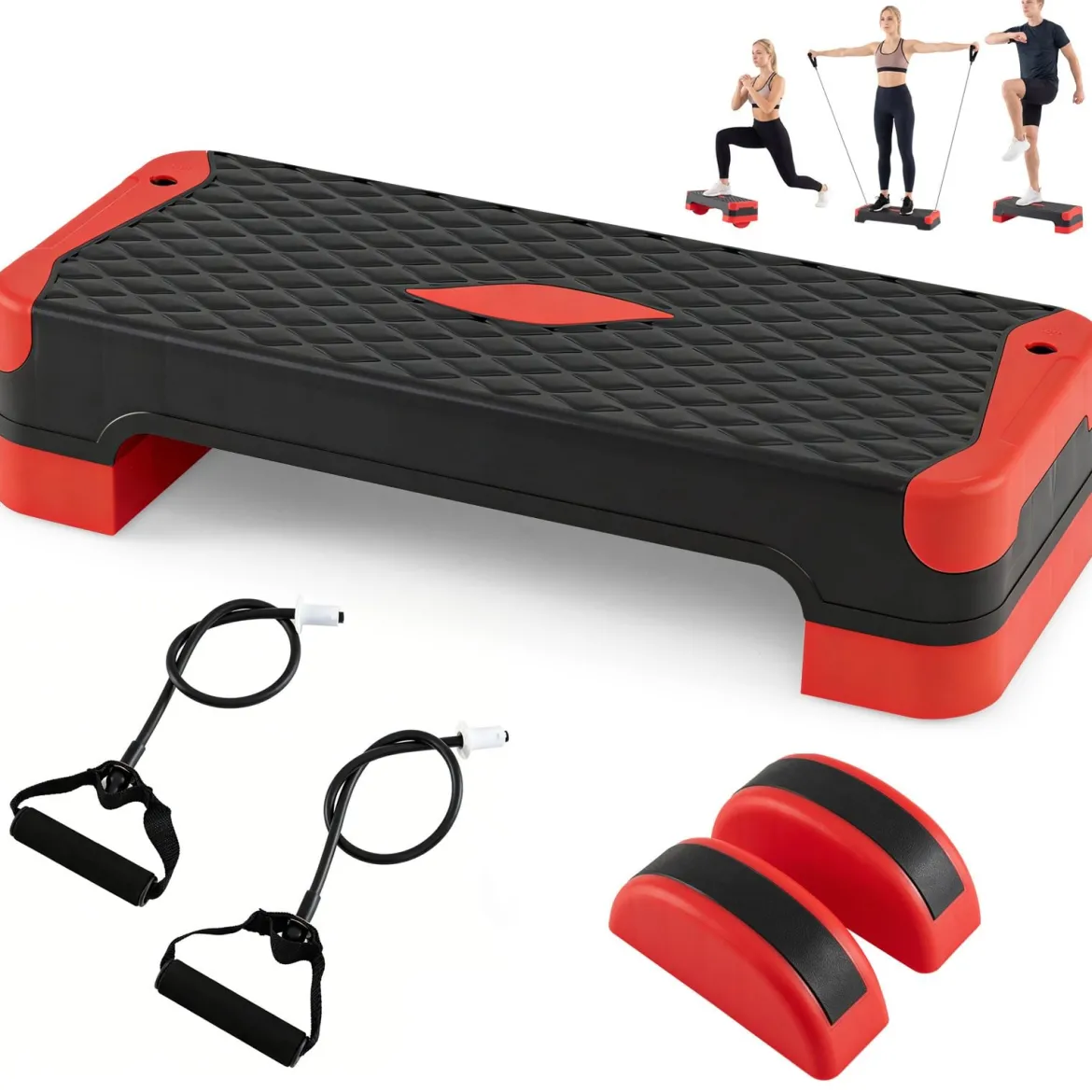 3-in-1 Aerobic Stepper Höhenverstellbar Fitness Stepper mit 2 Stapelbaren Erhöhungen & Balance-Trainern