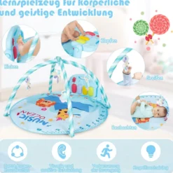 4 in 1 Aktivitätsmatte Baby-Spielmatte Musikalisches Klavier mit Lichtern 86 x 86 x 47 cm Blau