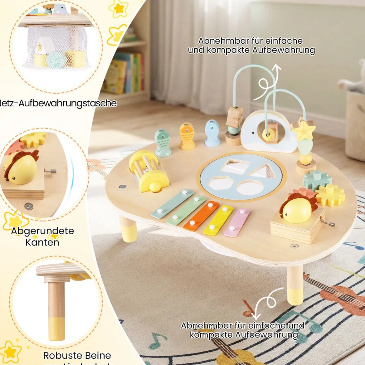 7 in 1 Aktivitätstisch für Kleinkinder Montessori Sinnes-Spielzeug ab 12 Monaten Holz Musikspiel Tisch