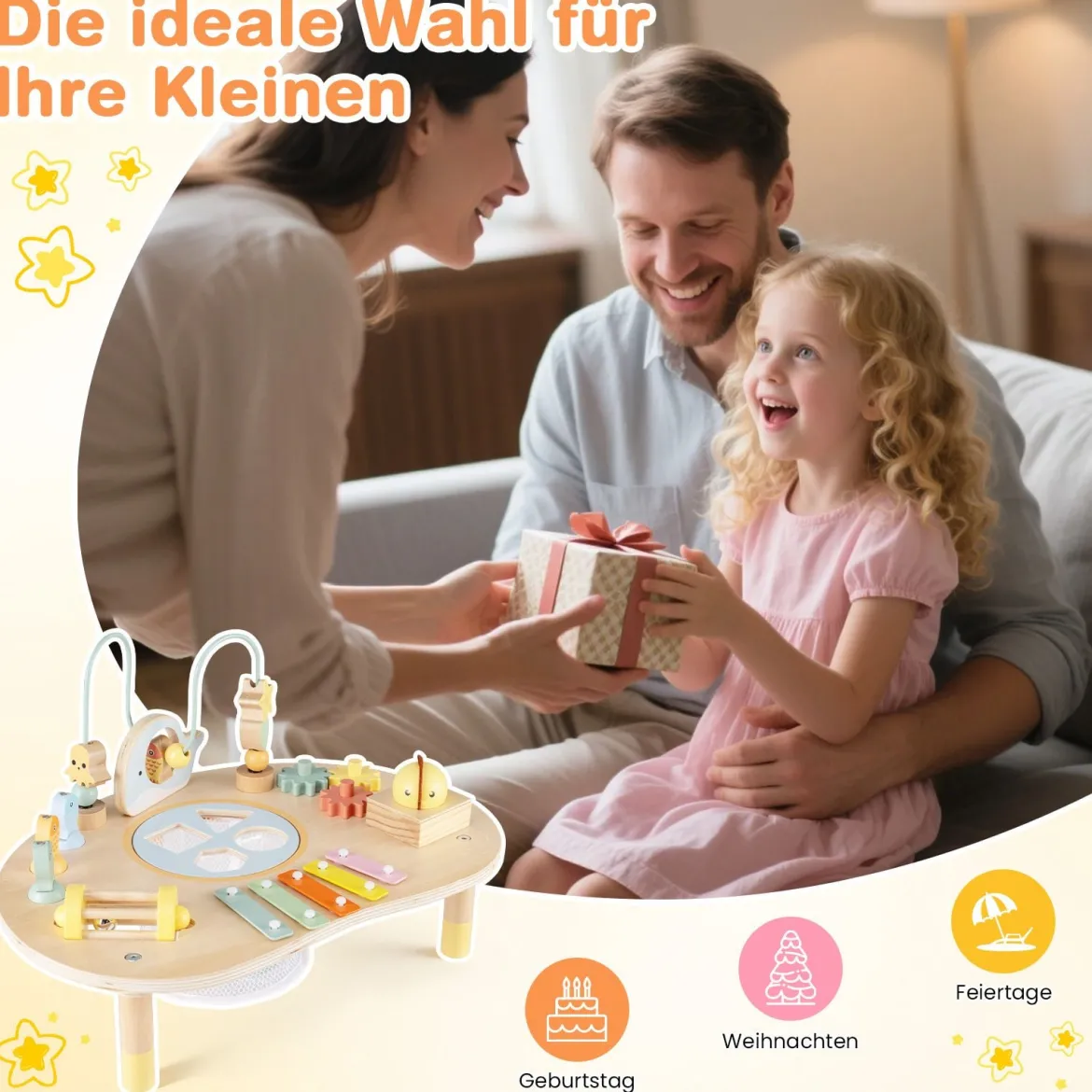 7 in 1 Aktivitätstisch für Kleinkinder Montessori Sinnes-Spielzeug ab 12 Monaten Holz Musikspiel Tisch